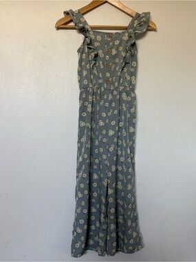 Jenna & Jessie Sage Green Floral Daisy Wide Leg Jumpsuit Size‎ Girl’s 10